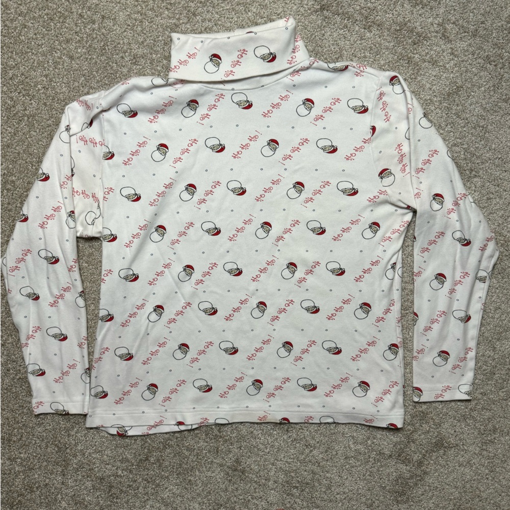 CC Hughes Vintage Santa Print White Turtleneck